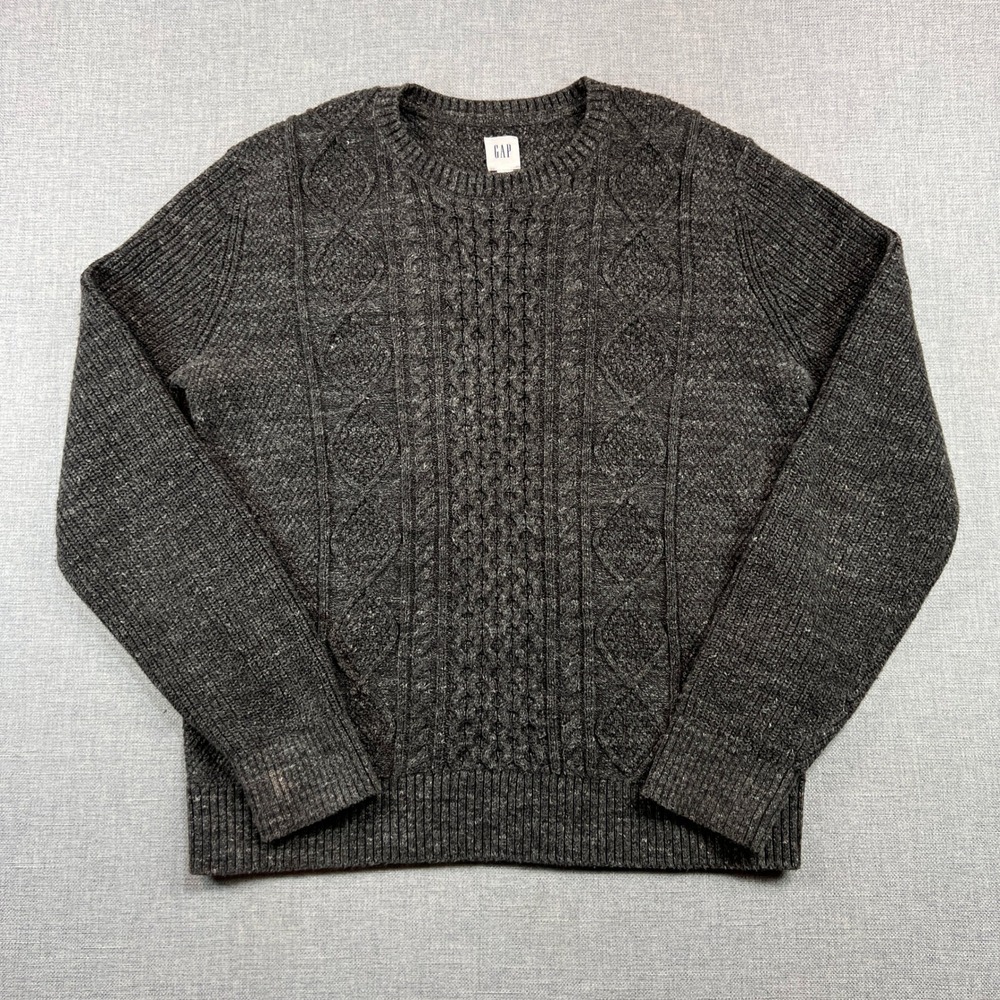 GAP‎ Budding Cable Knit Fisherman Sweater Men M Dark Charcoal Gray Cozy Normcore